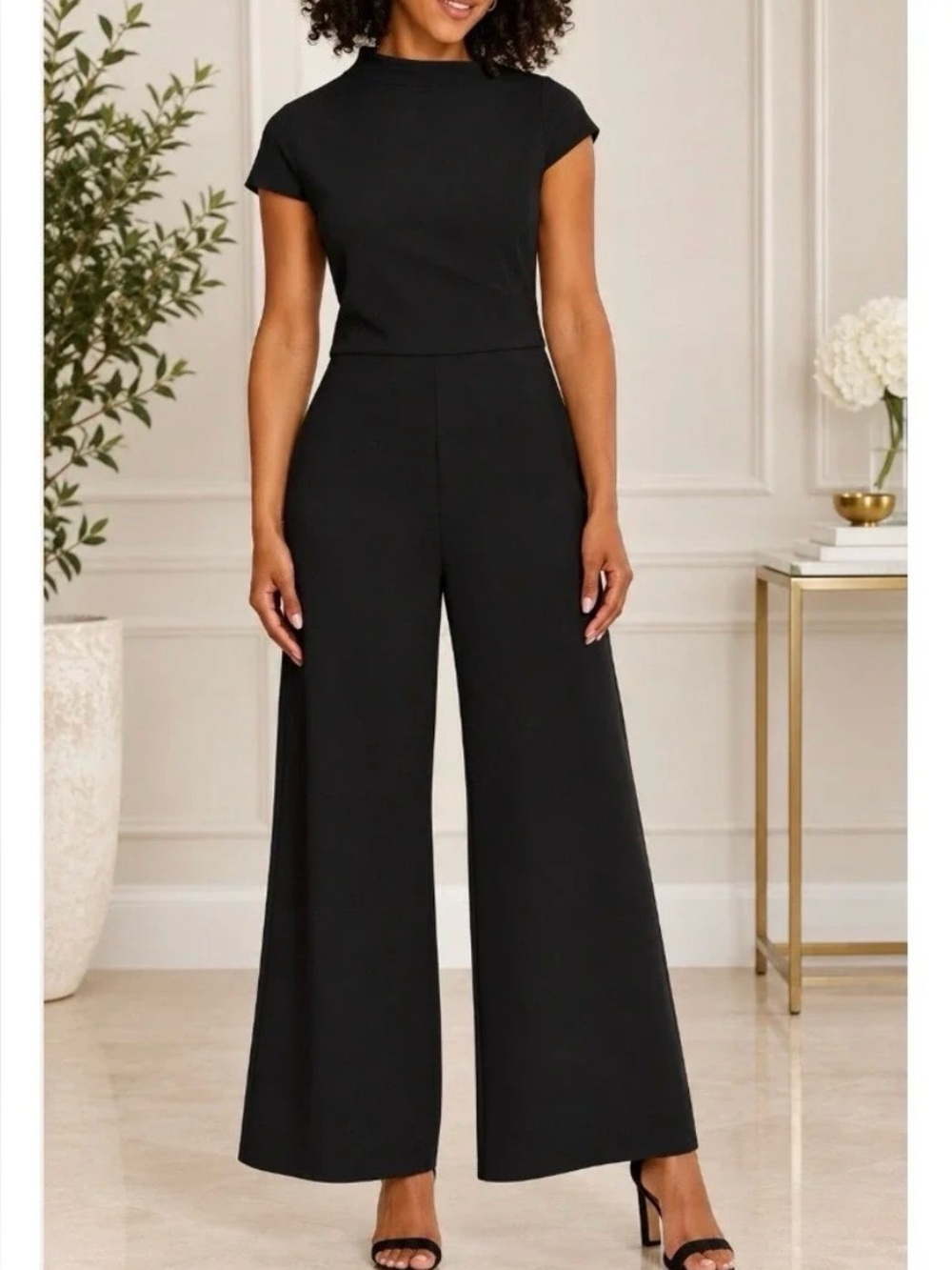 NWT Black Jumpsuit with Elegant Asymmetrical High Neckline